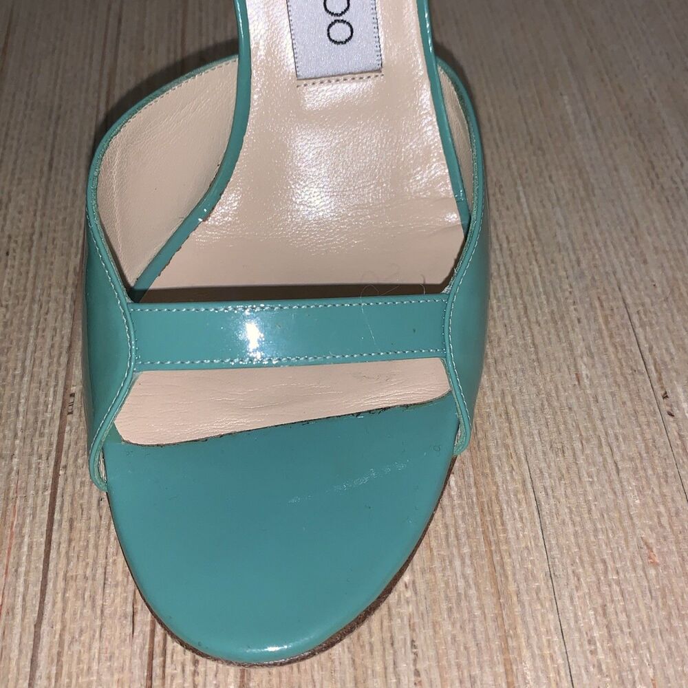 Jimmy Choo Turquoise/Green Patent Leather Sandals Preppy Office Womens 8 EU 38 - Picture 14 of 16
